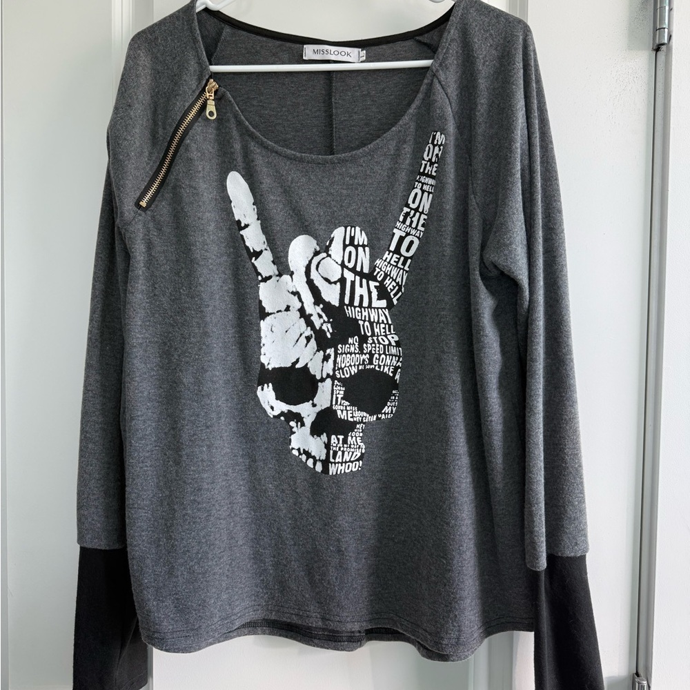 MISSLOOK Charcoal Long Sleeve Graphic Tee